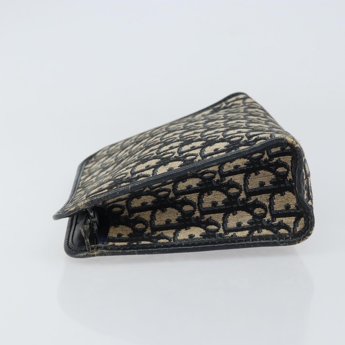 Christian Dior Trotter Canvas Clutch Bag Navy Silver Auth ka459