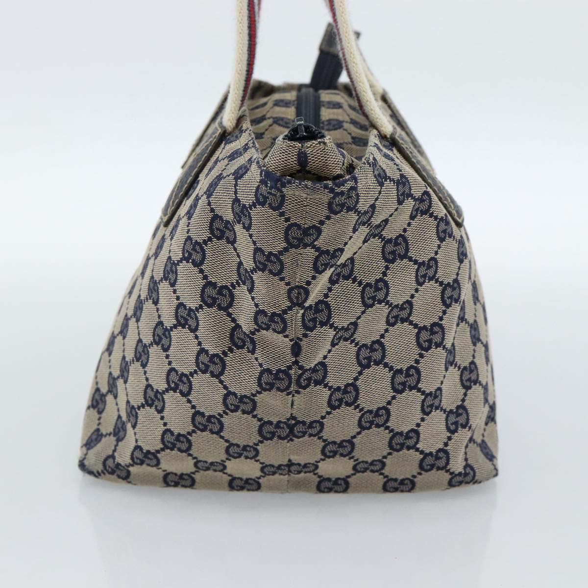 GUCCI GG Canvas Sherry Line Hand Bag Navy Silver 131228 Auth ka4590