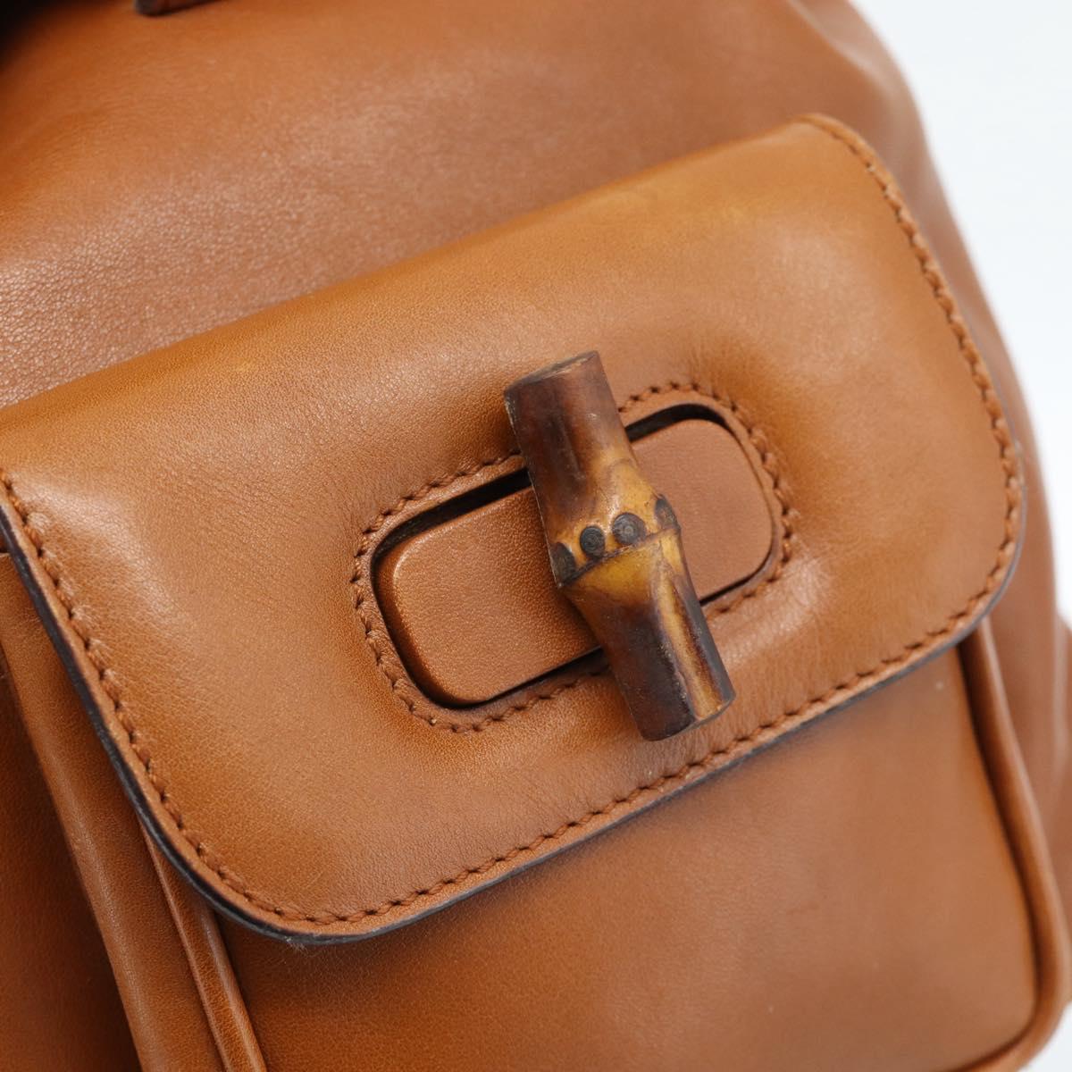 GUCCI Bamboo Backpack Leather Brown Gold Auth ka4595