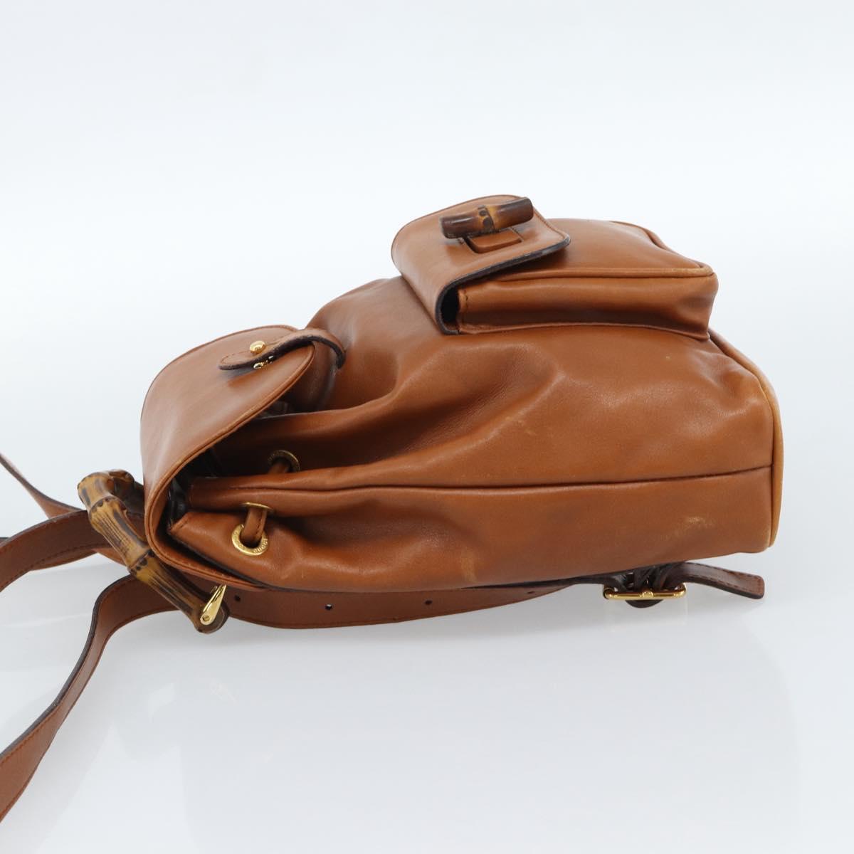 GUCCI Bamboo Backpack Leather Brown Gold Auth ka4595