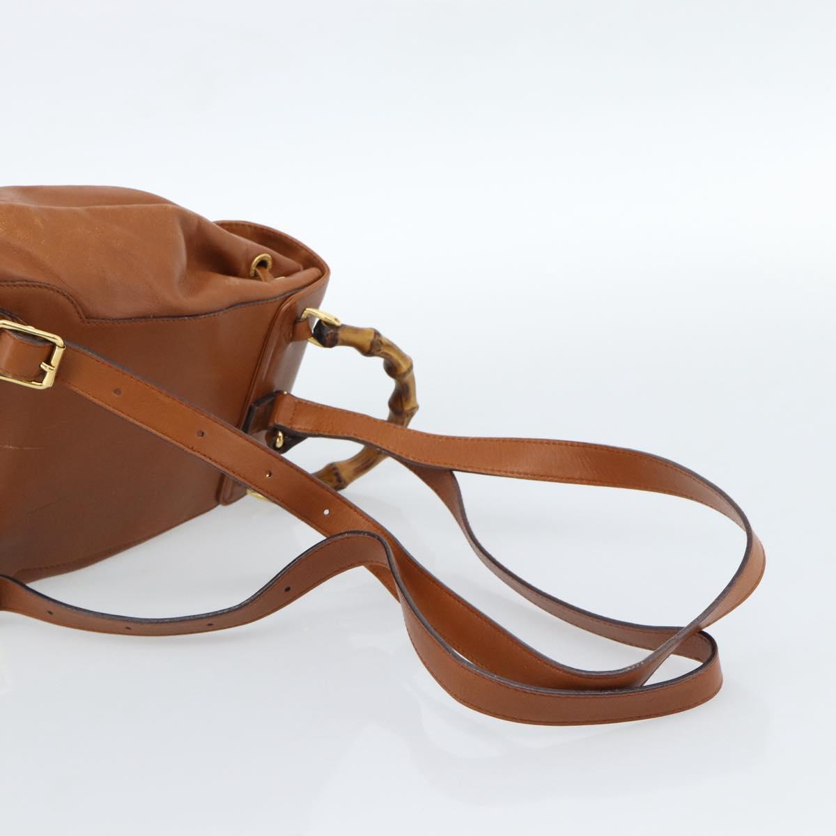 GUCCI Bamboo Backpack Leather Brown Gold Auth ka4595