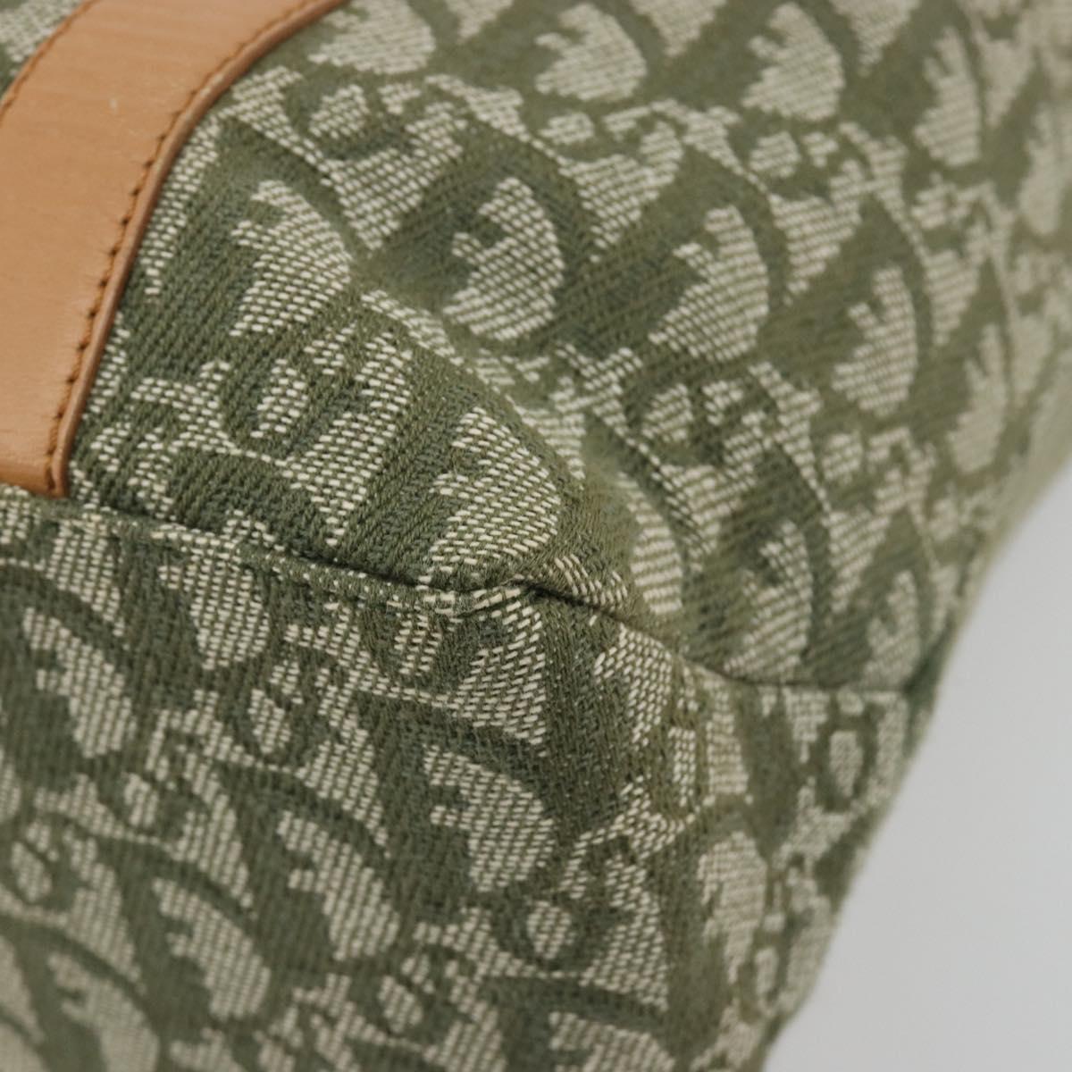Christian Dior Trotter Canvas Hand Bag Green Gold Auth ka4602