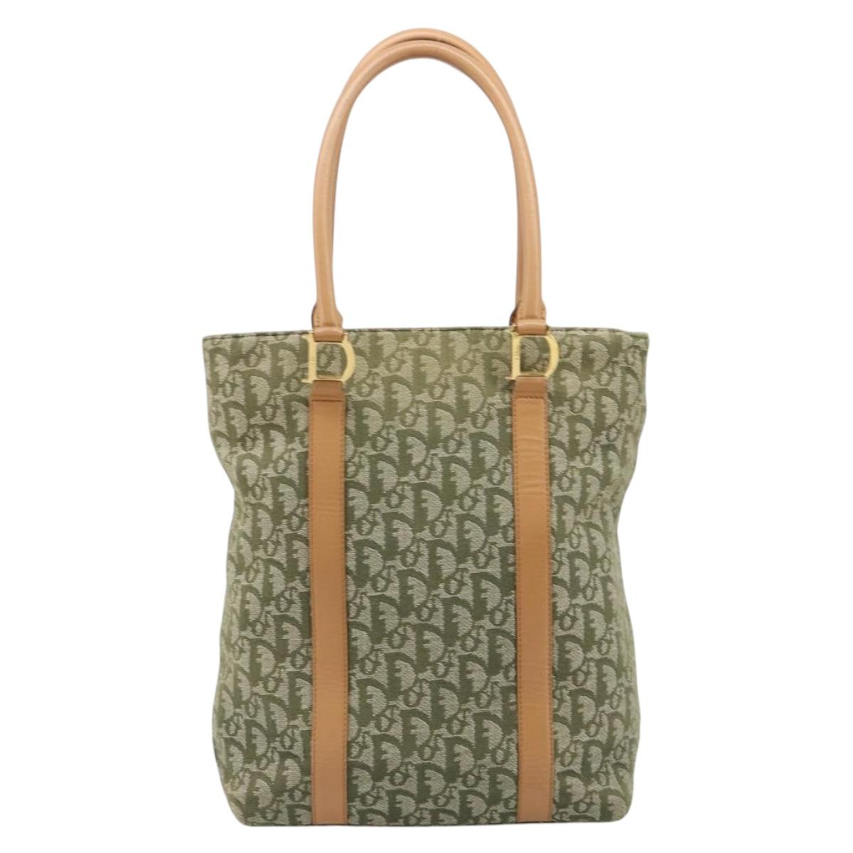 Christian Dior Trotter Canvas Hand Bag Green Gold Auth ka4602