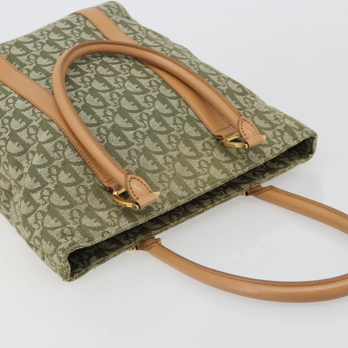 Christian Dior Trotter Canvas Hand Bag Green Gold Auth ka4602