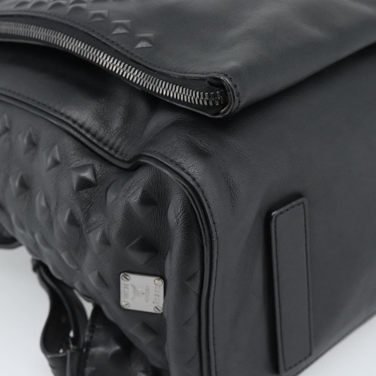 MCM Backpack Leather Black Silver Auth ka4605A