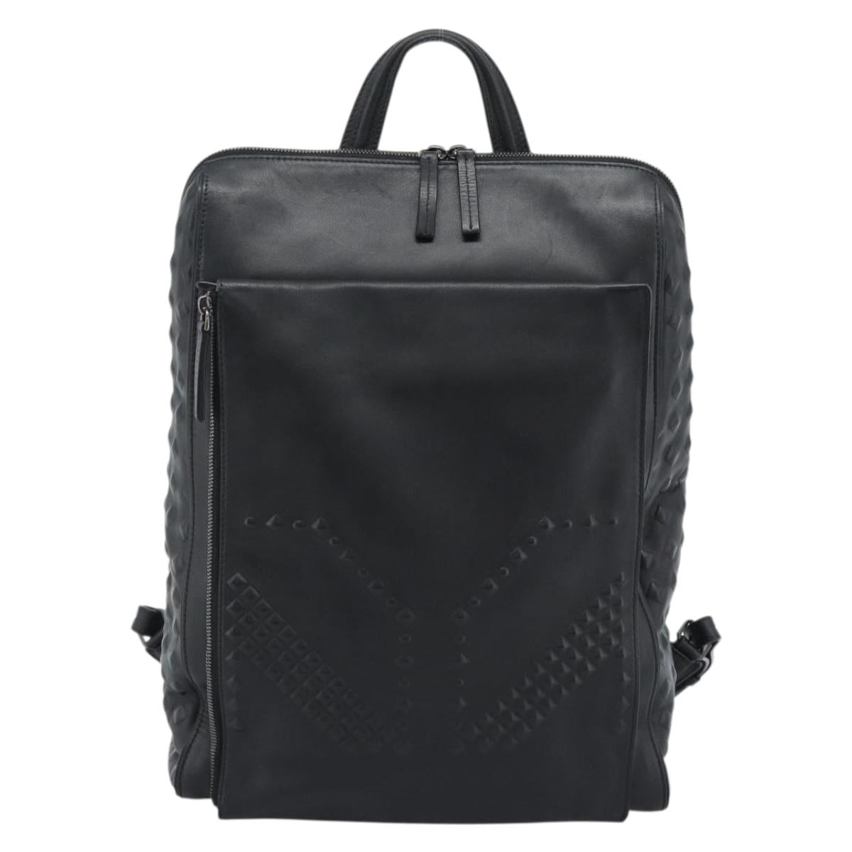 MCM Backpack Leather Black Silver Auth ka4605A