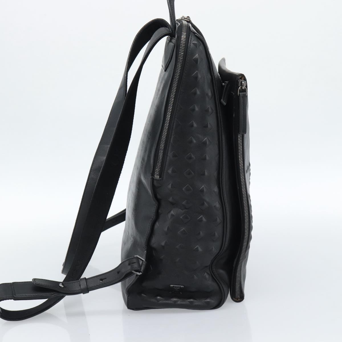 MCM Backpack Leather Black Silver Auth ka4605A
