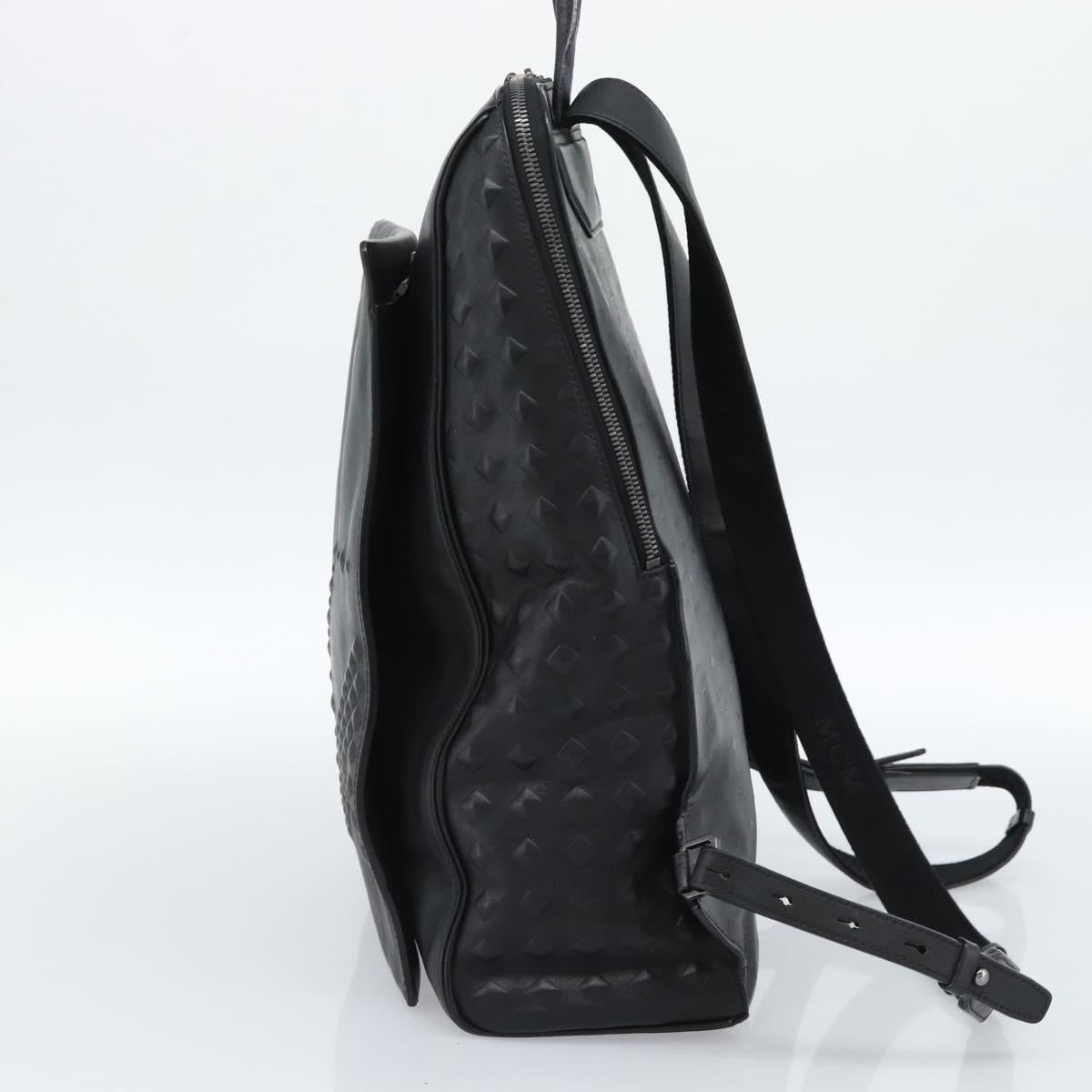 MCM Backpack Leather Black Silver Auth ka4605A