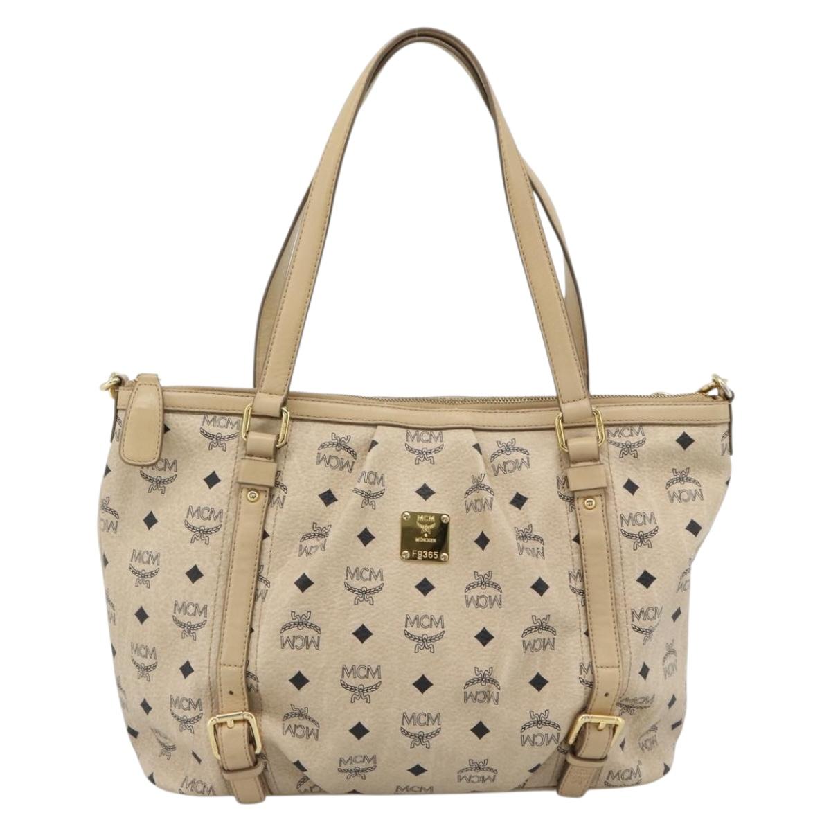MCM Vicetos Logogram Hand Bag PVC Leather 2way Beige Gold Auth ka4607A