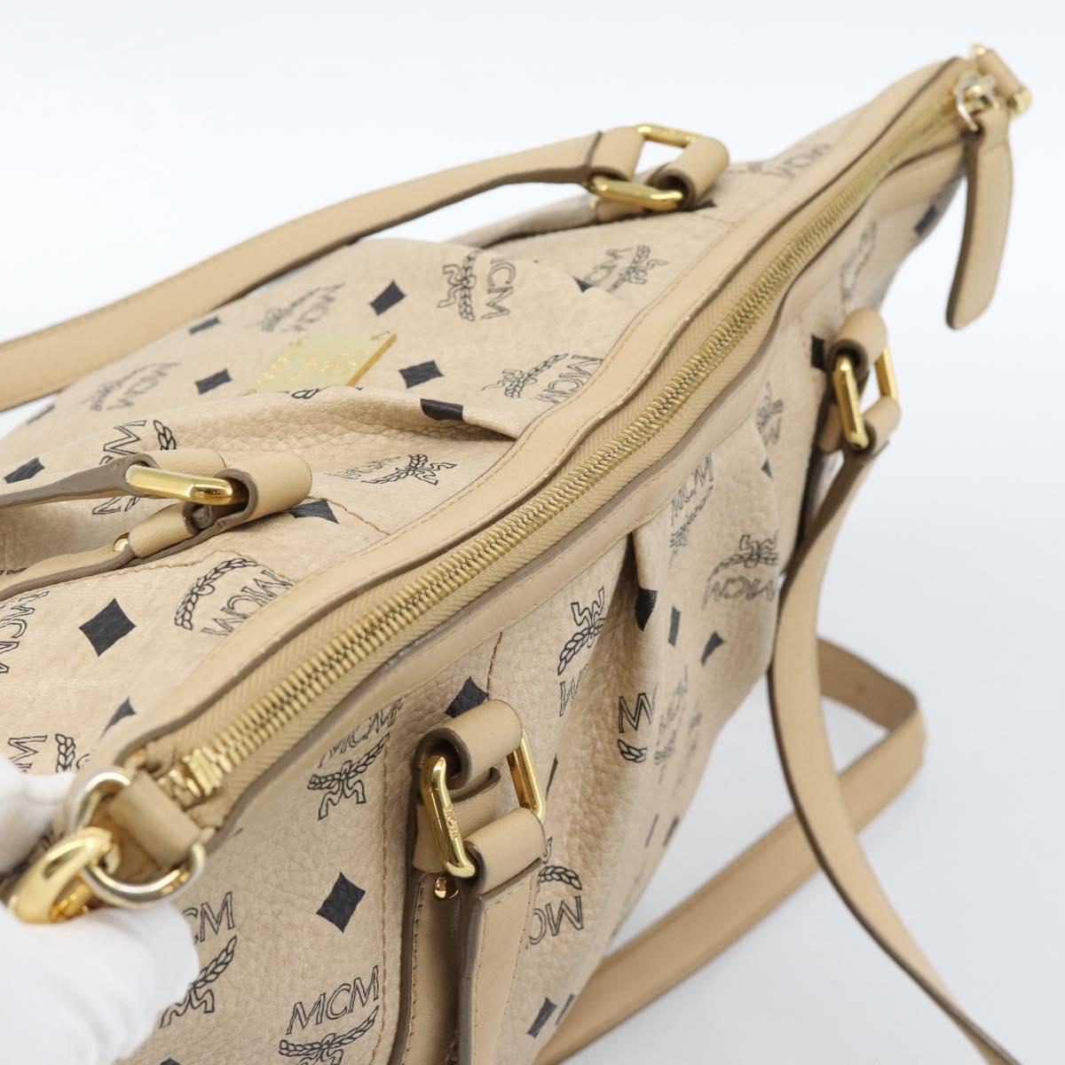 MCM Vicetos Logogram Hand Bag PVC Leather 2way Beige Gold Auth ka4607A