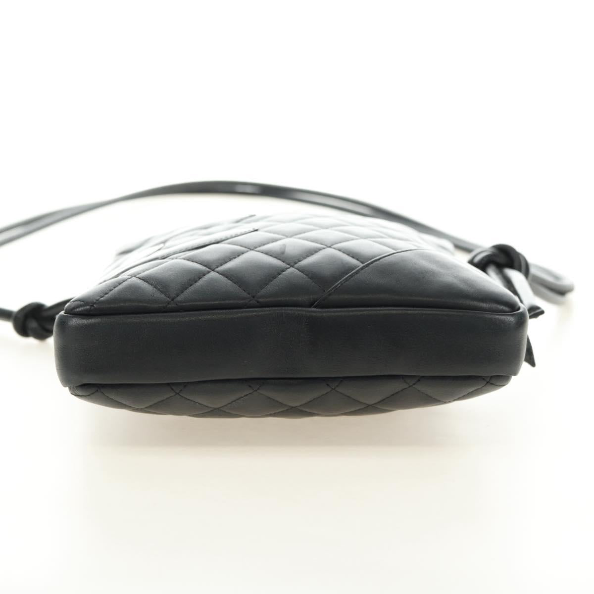 CHANEL Cambon Line Shoulder Bag Leather Black Silver CC Auth ka4610V
