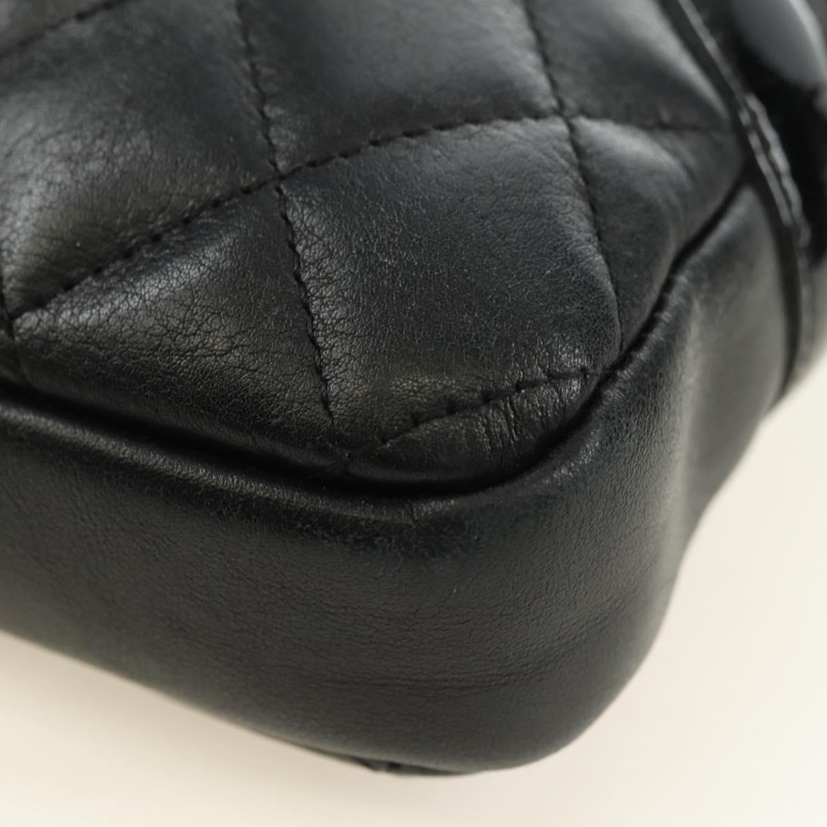 CHANEL Cambon Line Shoulder Bag Leather Black Silver CC Auth ka4610V