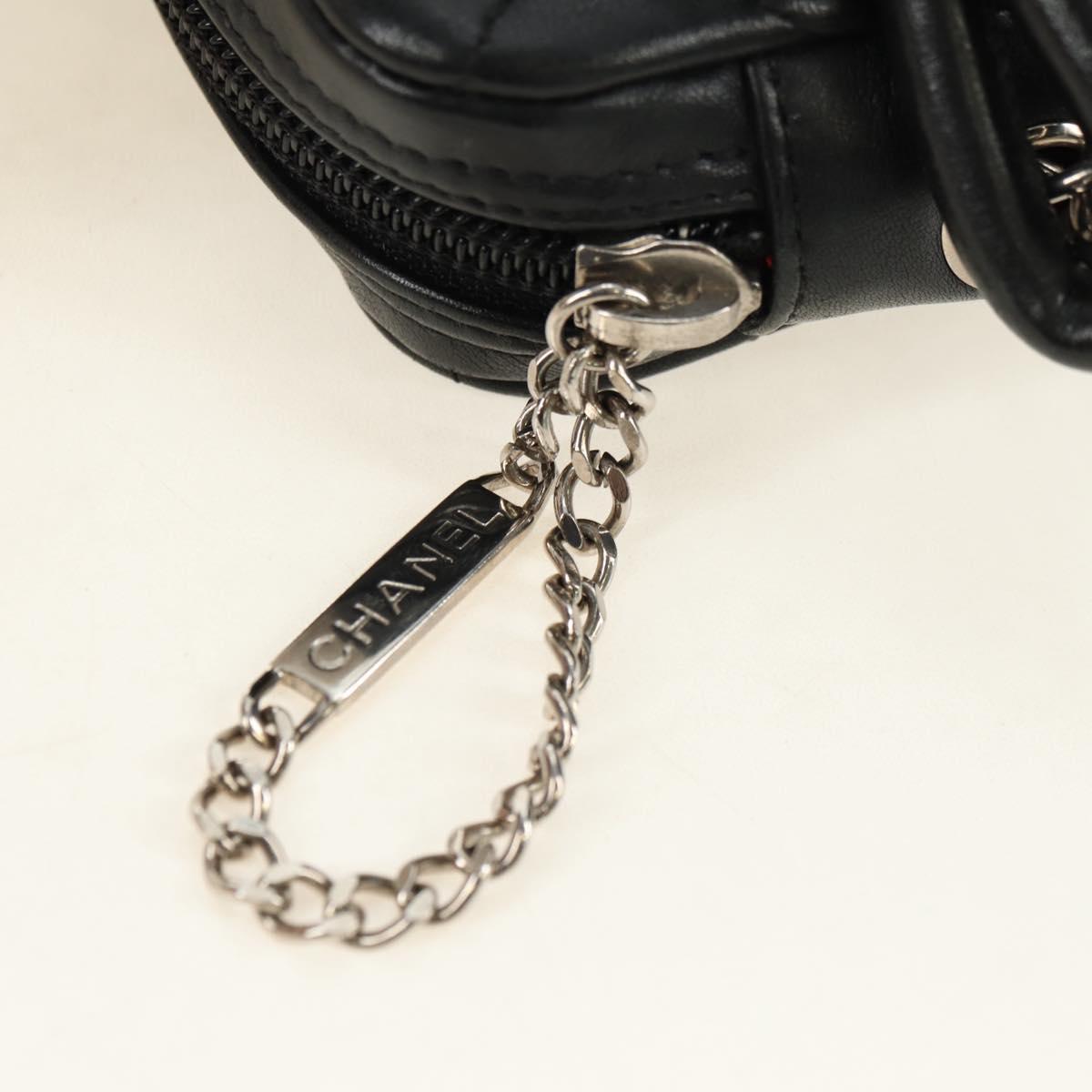 CHANEL Cambon Line Shoulder Bag Leather Black Silver CC Auth ka4610V