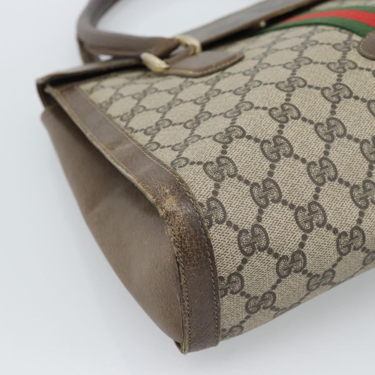 GUCCI GG Supreme Web Sherry Line Hand Bag PVC Brown Gold Auth ka4611