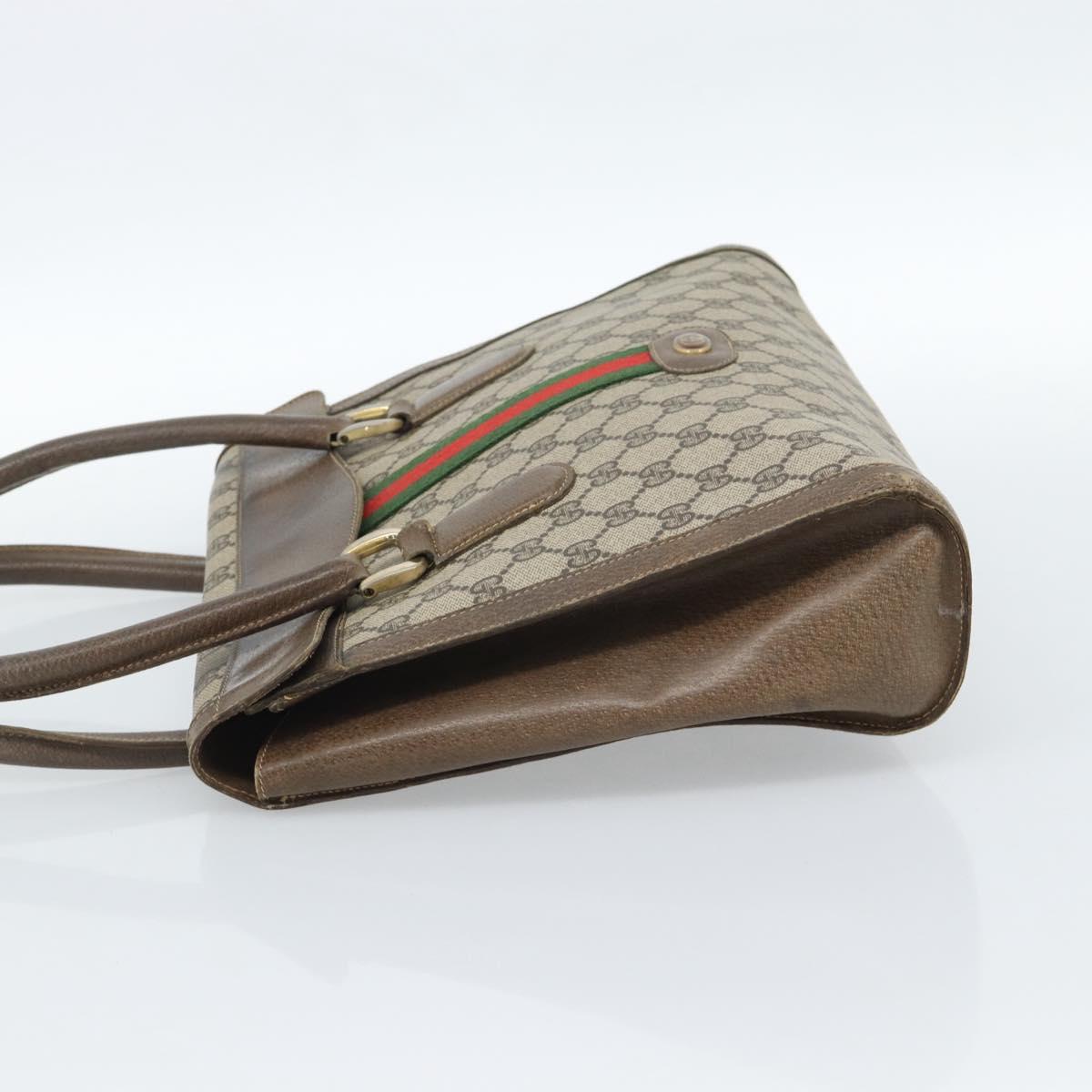 GUCCI GG Supreme Web Sherry Line Hand Bag PVC Brown Gold Auth ka4611