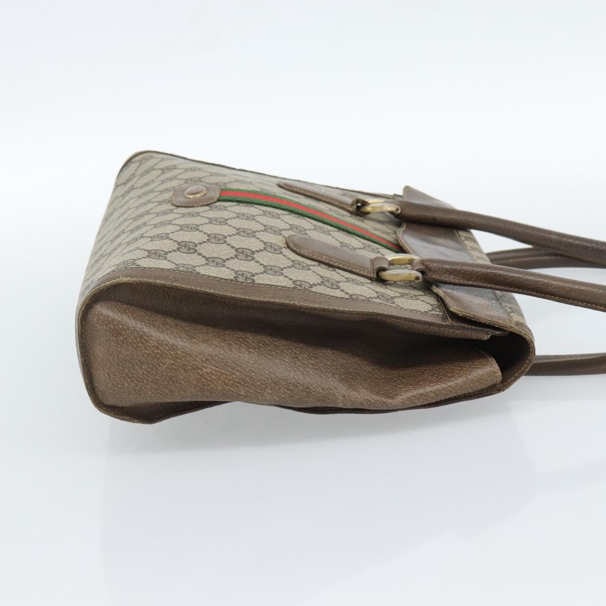 GUCCI GG Supreme Web Sherry Line Hand Bag PVC Brown Gold Auth ka4611