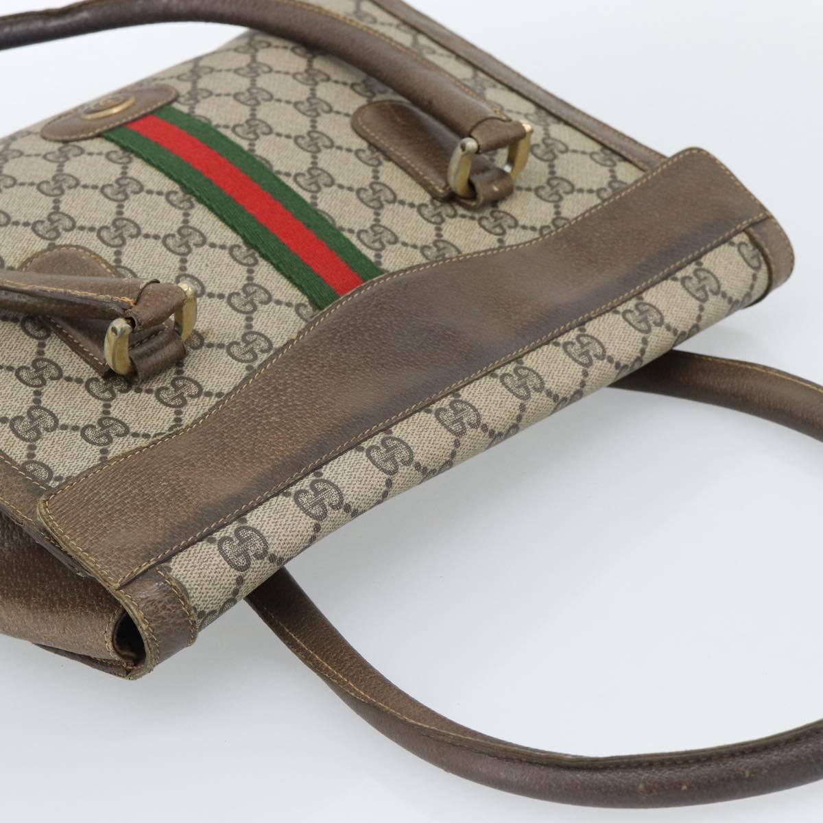 GUCCI GG Supreme Web Sherry Line Hand Bag PVC Brown Gold Auth ka4611