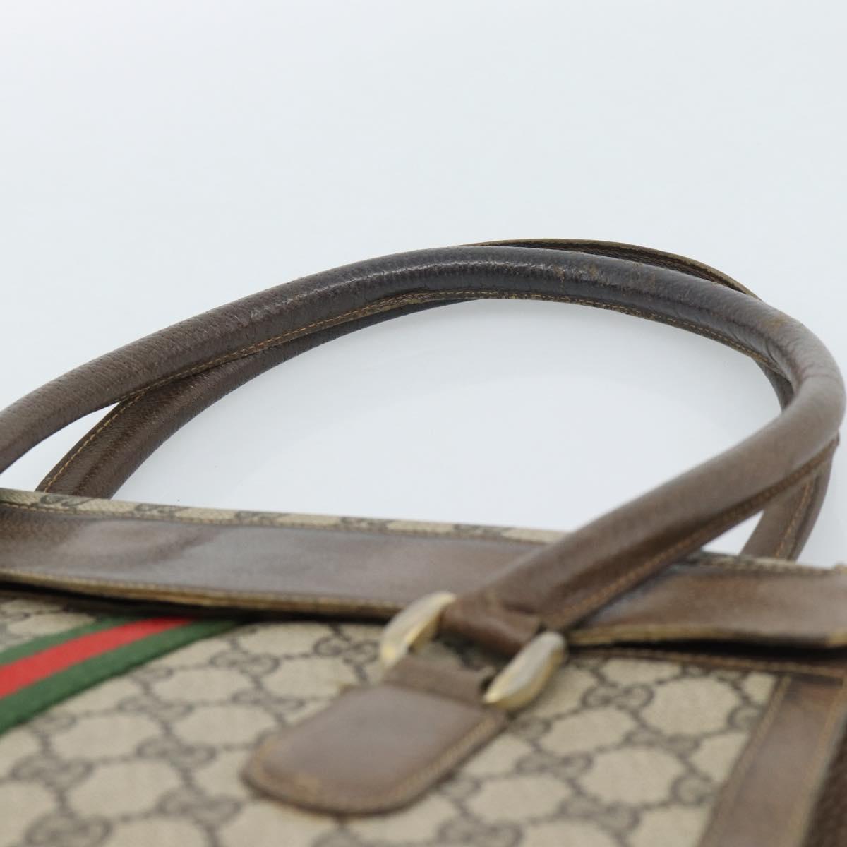 GUCCI GG Supreme Web Sherry Line Hand Bag PVC Brown Gold Auth ka4611