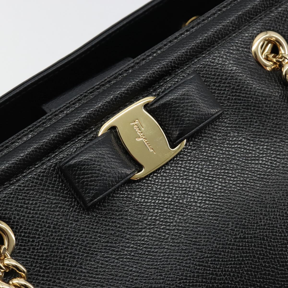 Salvatore Ferragamo Vala Chain Shoulder Bag Leather Black Gold Auth ka4612V