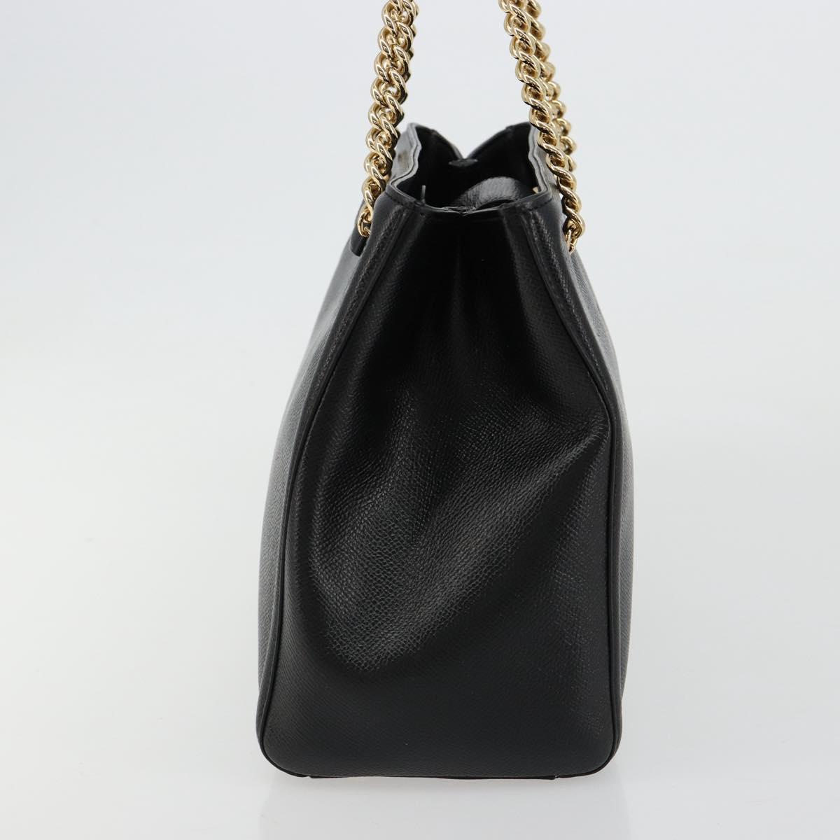 Salvatore Ferragamo Vala Chain Shoulder Bag Leather Black Gold Auth ka4612V