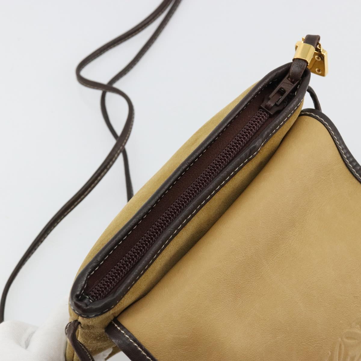 LOEWE Shoulder Bag Suede Beige Gold Auth ka4613A
