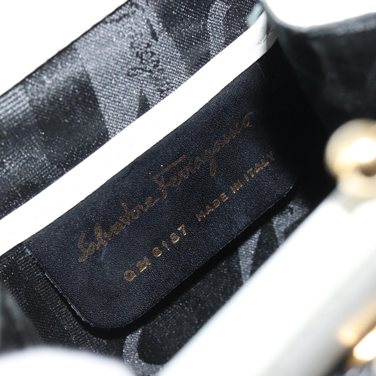 Salvatore Ferragamo Vala Hand Bag Leather 2way White Gold Auth ka4614A