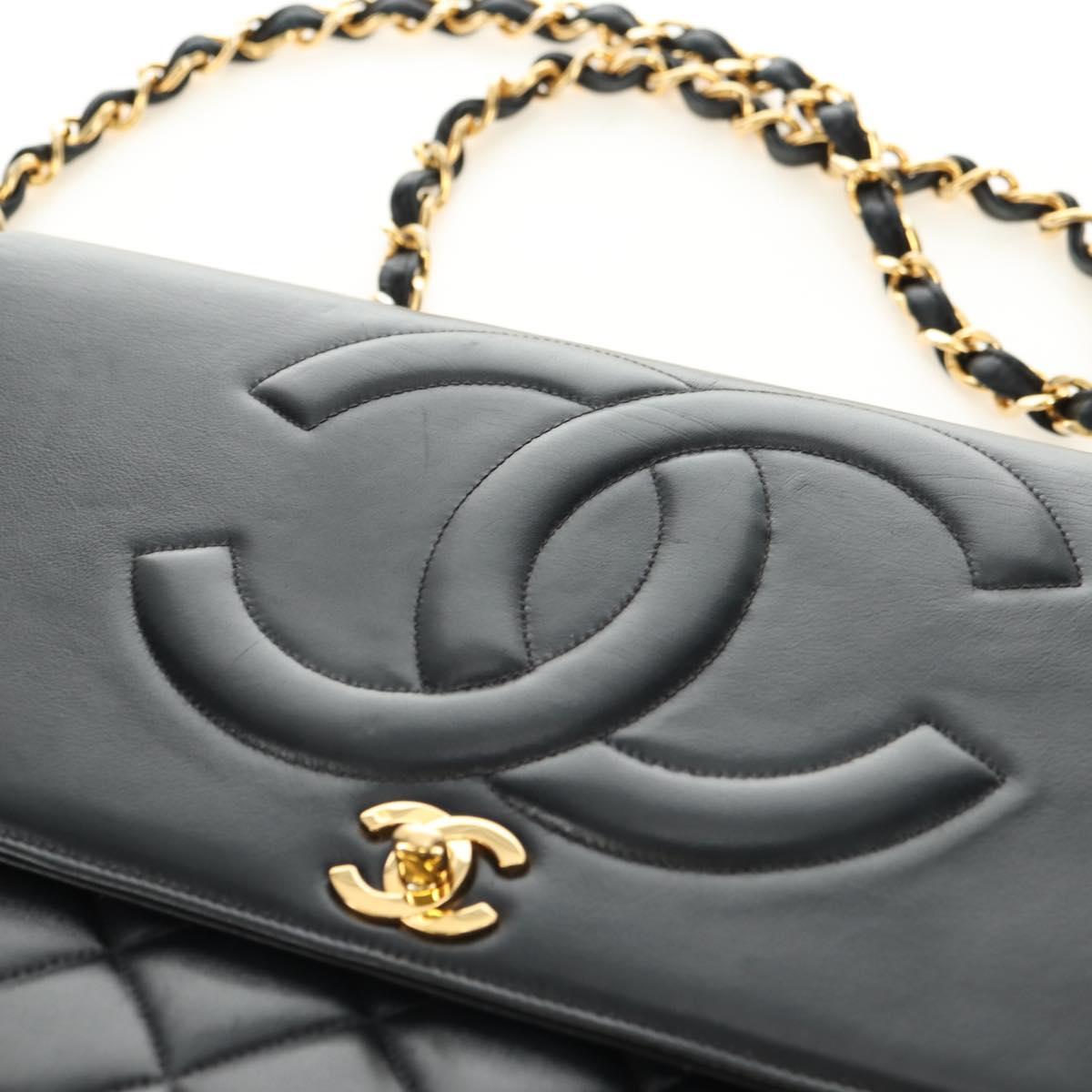 CHANEL Chain Shoulder Bag Lamb Skin Black Gold CC Auth ka4618SAV