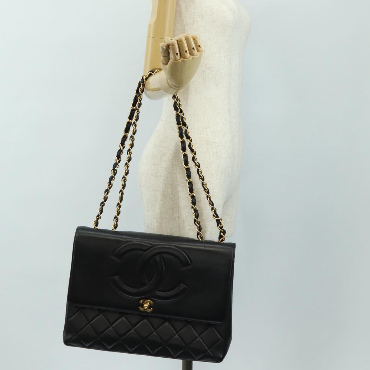 CHANEL Chain Shoulder Bag Lamb Skin Black Gold CC Auth ka4618SAV