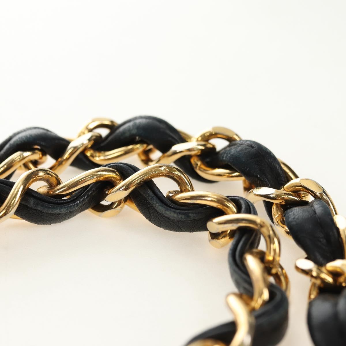 CHANEL Chain Shoulder Bag Lamb Skin Black Gold CC Auth ka4618SAV