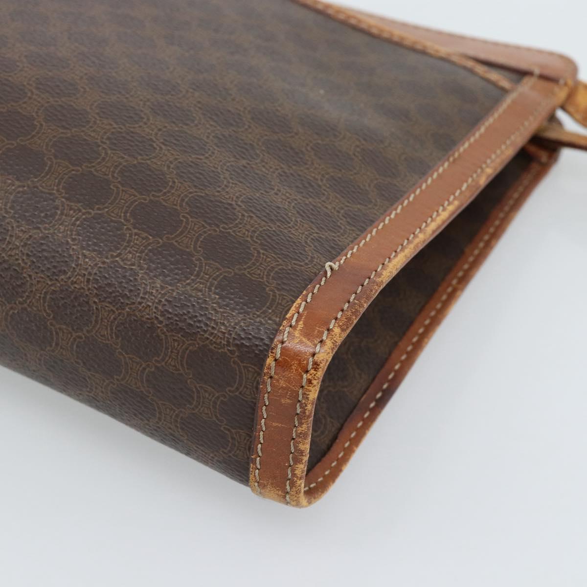 CELINE Macadam Canvas Business bag PVC Leather Brown Gold Auth ka4622