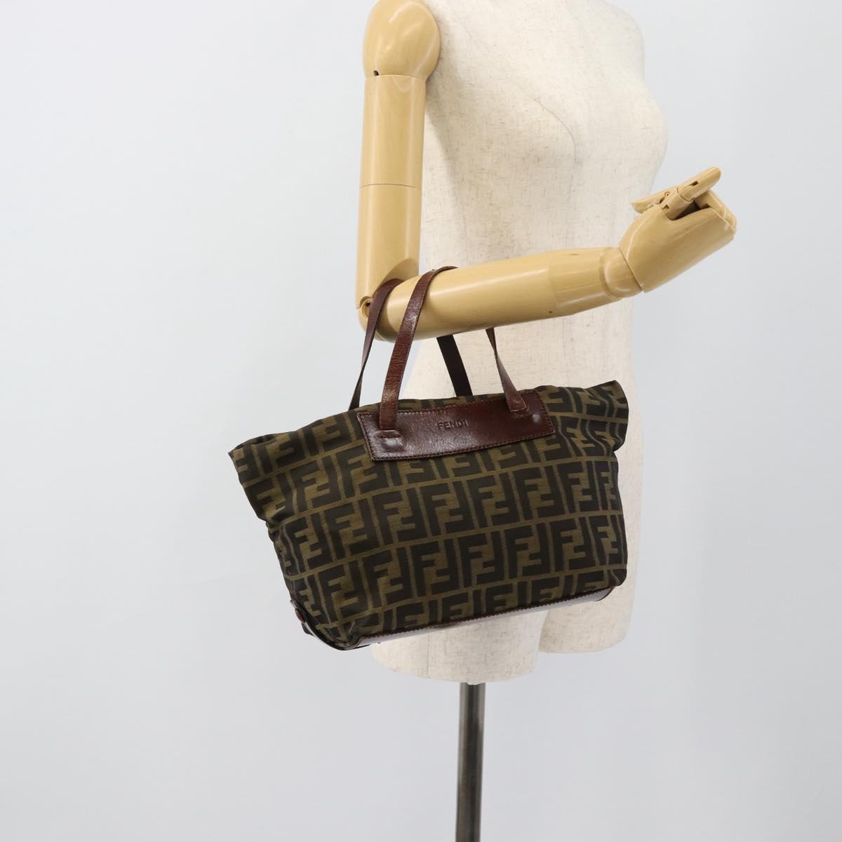 FENDI Zucca Canvas Hand Bag Black Brown Auth ka4624