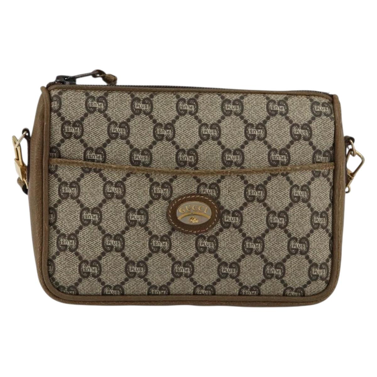 GUCCI GG Plus Supreme Shoulder Bag PVC Beige Gold Auth ka463