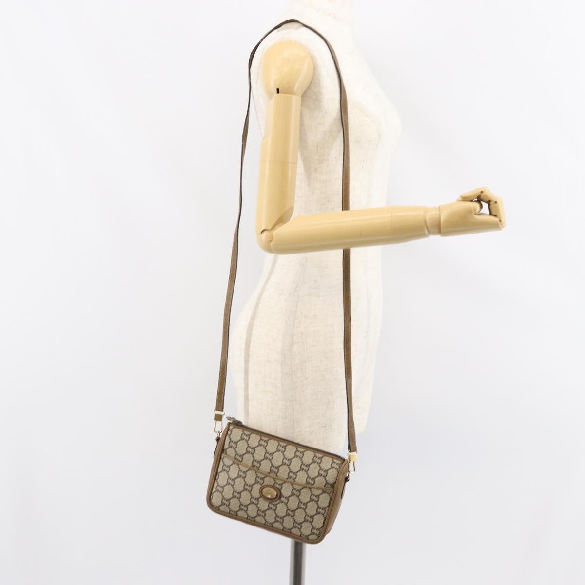 GUCCI GG Plus Supreme Shoulder Bag PVC Beige Gold Auth ka463