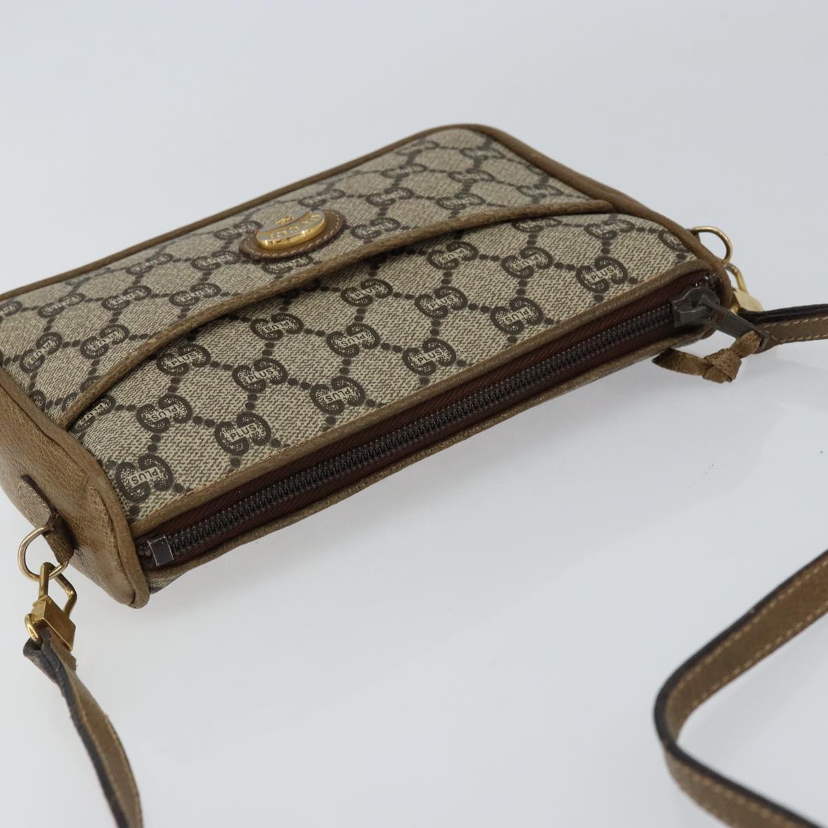 GUCCI GG Plus Supreme Shoulder Bag PVC Beige Gold Auth ka463