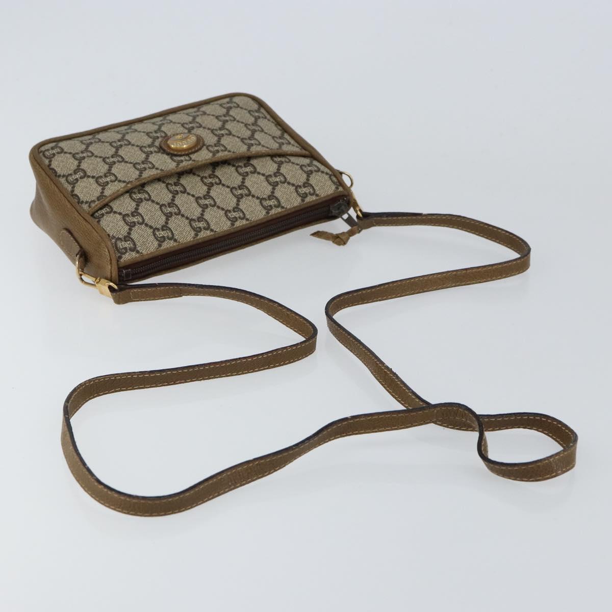 GUCCI GG Plus Supreme Shoulder Bag PVC Beige Gold Auth ka463