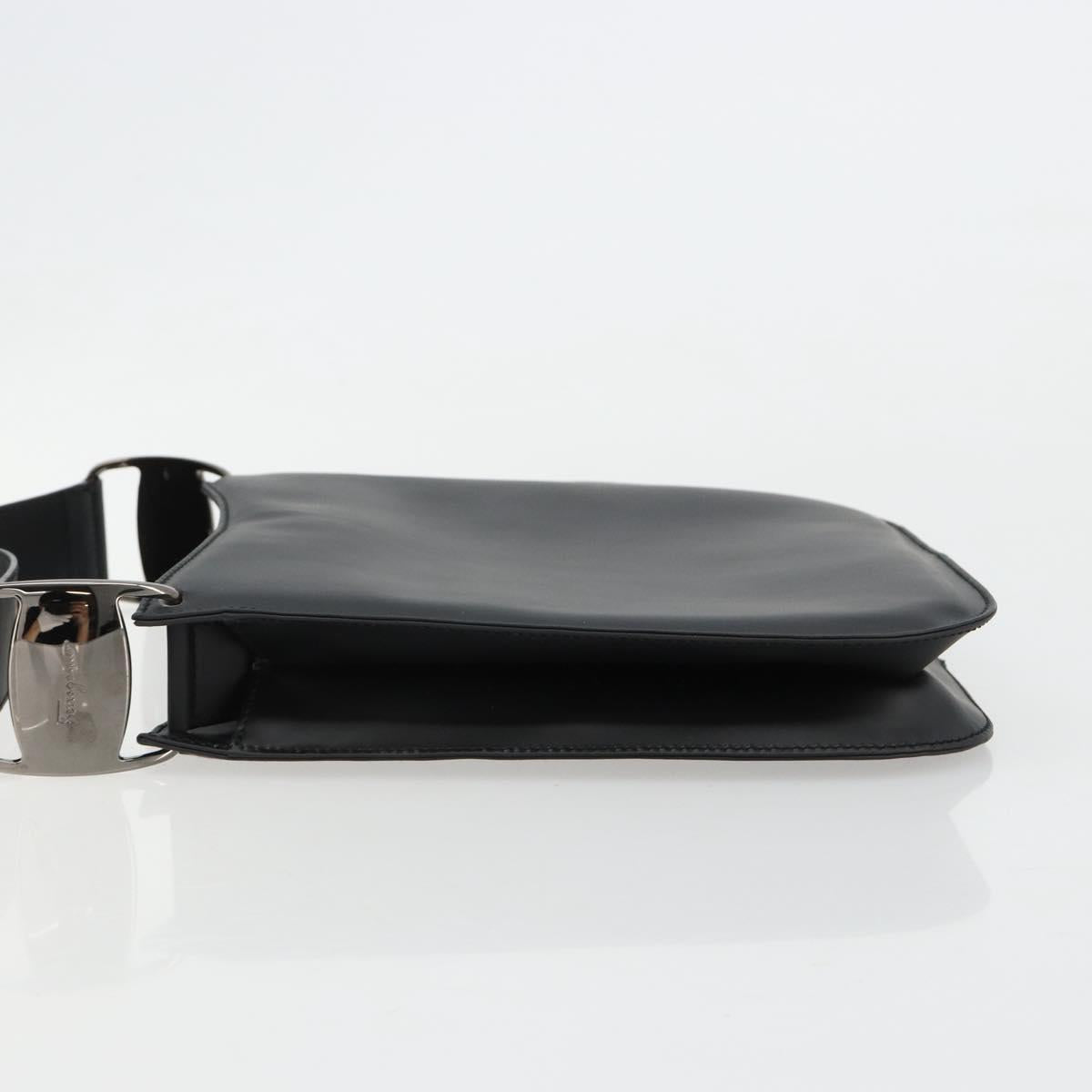 Salvatore Ferragamo Vala Shoulder Bag Leather Black Silver Auth ka4630
