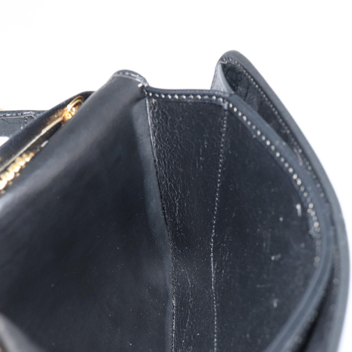 Christian Dior Chain Shoulder Bag Leather Black Gold Auth ka4632