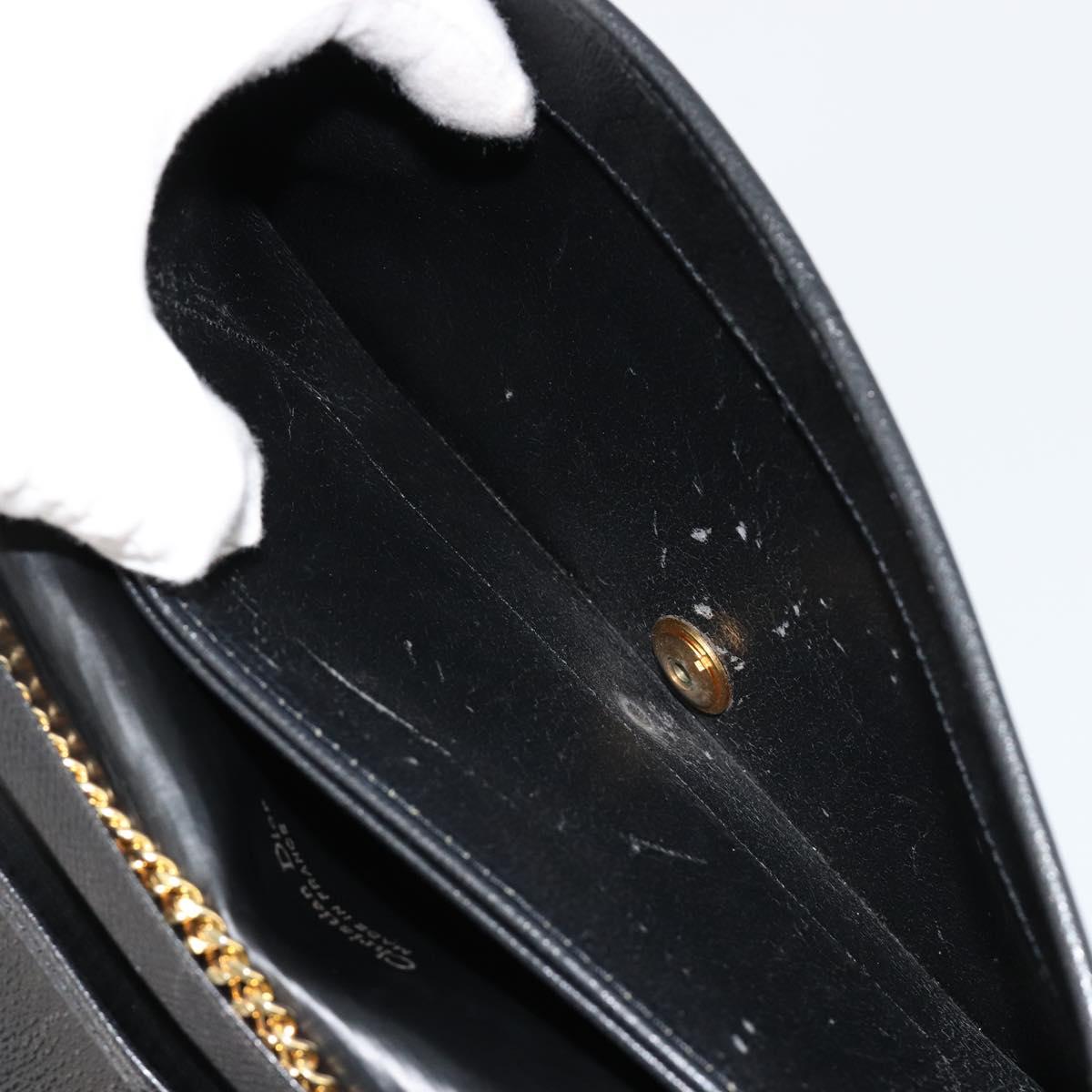 Christian Dior Chain Shoulder Bag Leather Black Gold Auth ka4632