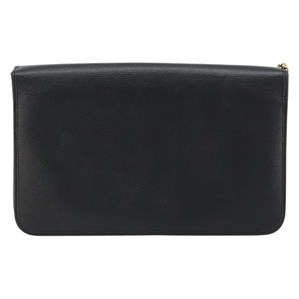 Christian Dior Chain Shoulder Bag Leather Black Gold Auth ka4632