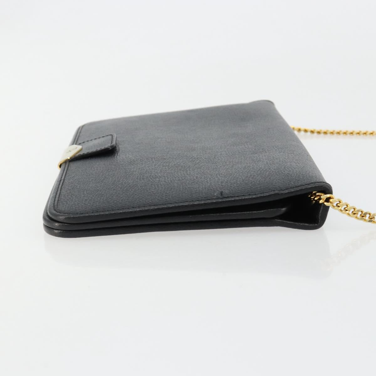 Christian Dior Chain Shoulder Bag Leather Black Gold Auth ka4632