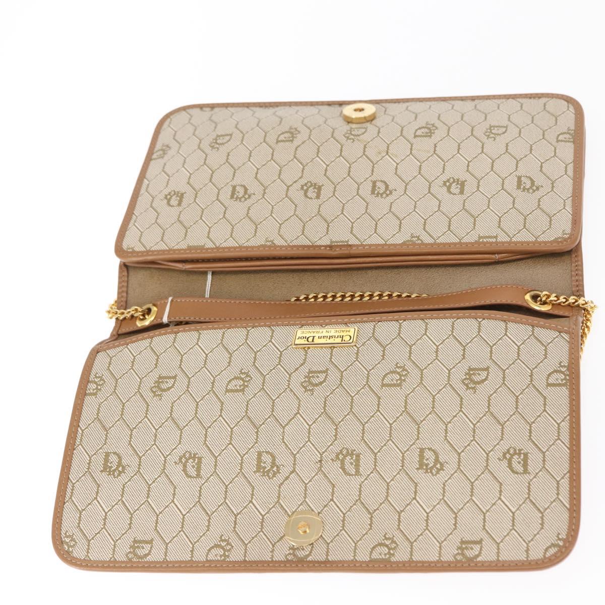 Christian Dior Honeycomb Canvas Chain Shoulder Bag PVC Beige Gold Auth ka464