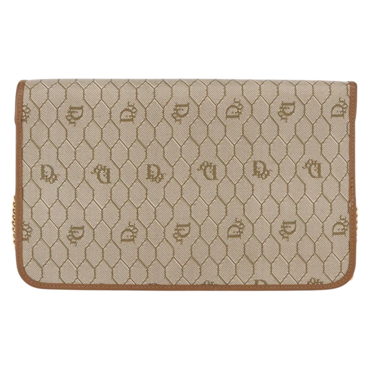 Christian Dior Honeycomb Canvas Chain Shoulder Bag PVC Beige Gold Auth ka464