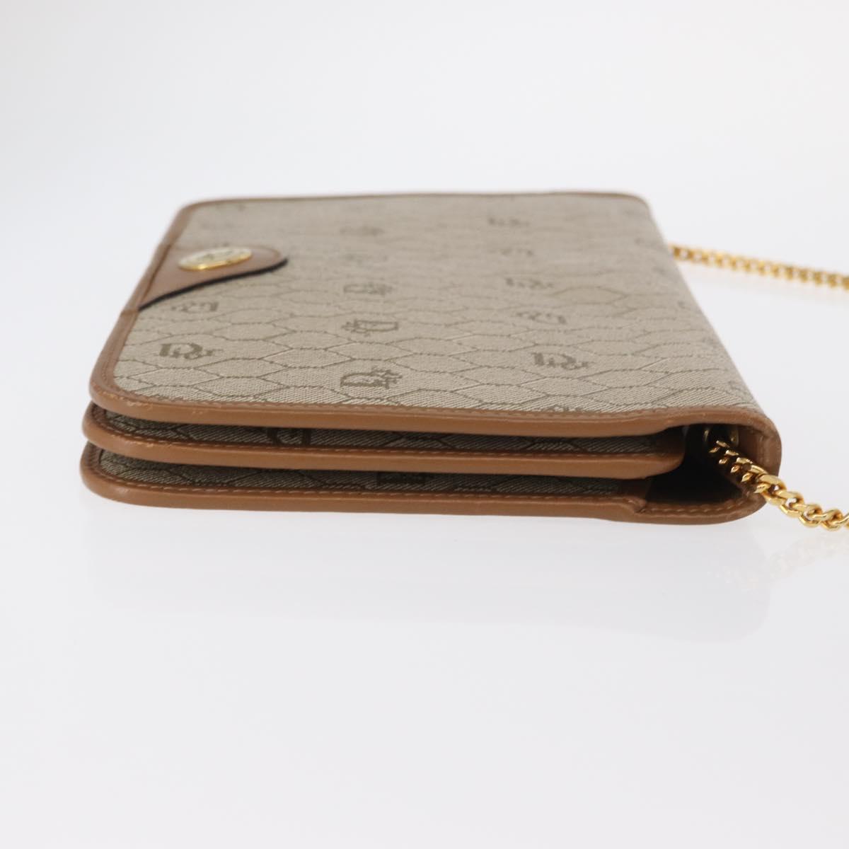 Christian Dior Honeycomb Canvas Chain Shoulder Bag PVC Beige Gold Auth ka464