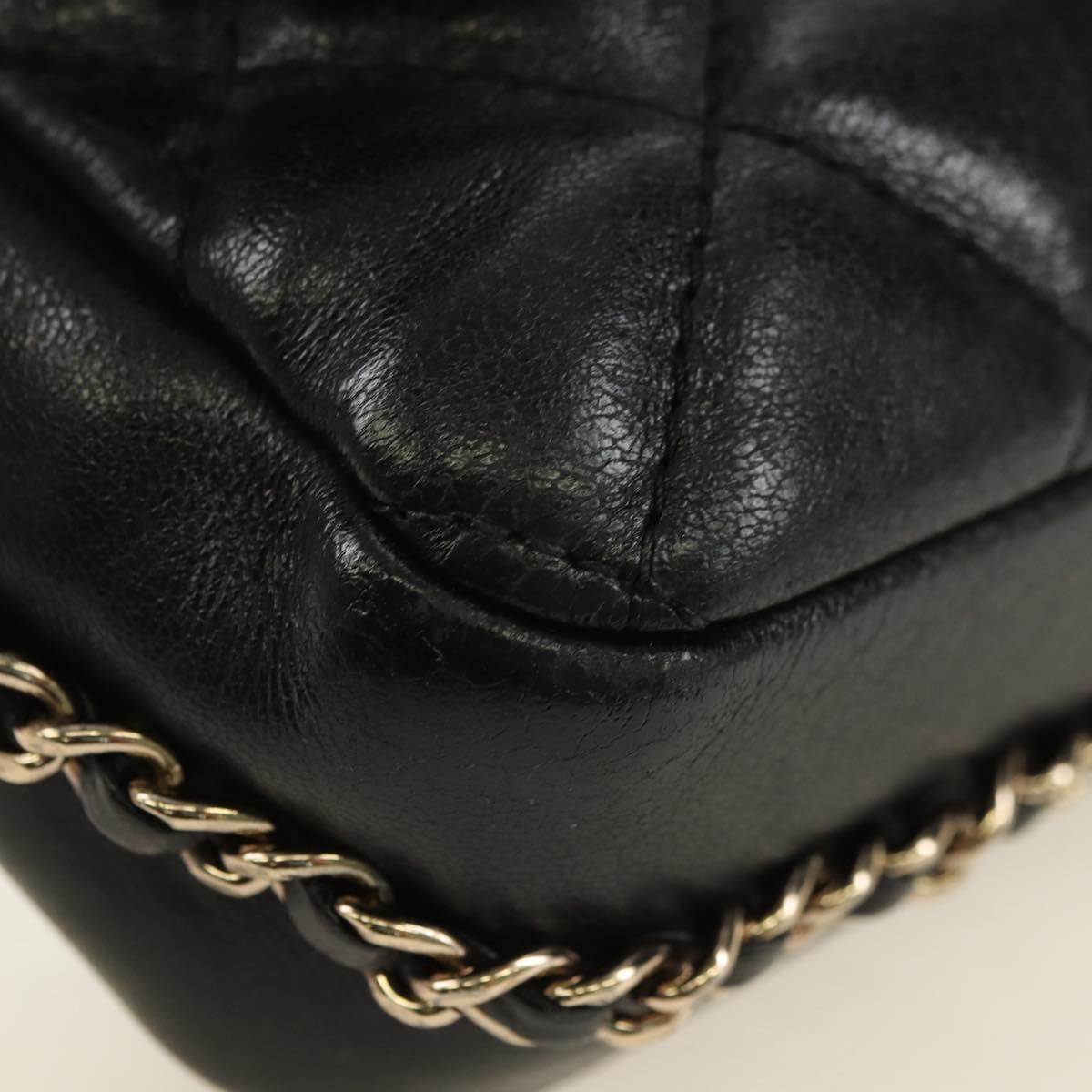 CHANEL Matelasse Pearl Chain Shoulder Bag Lamb Skin Black Gold CC Auth ka4643M