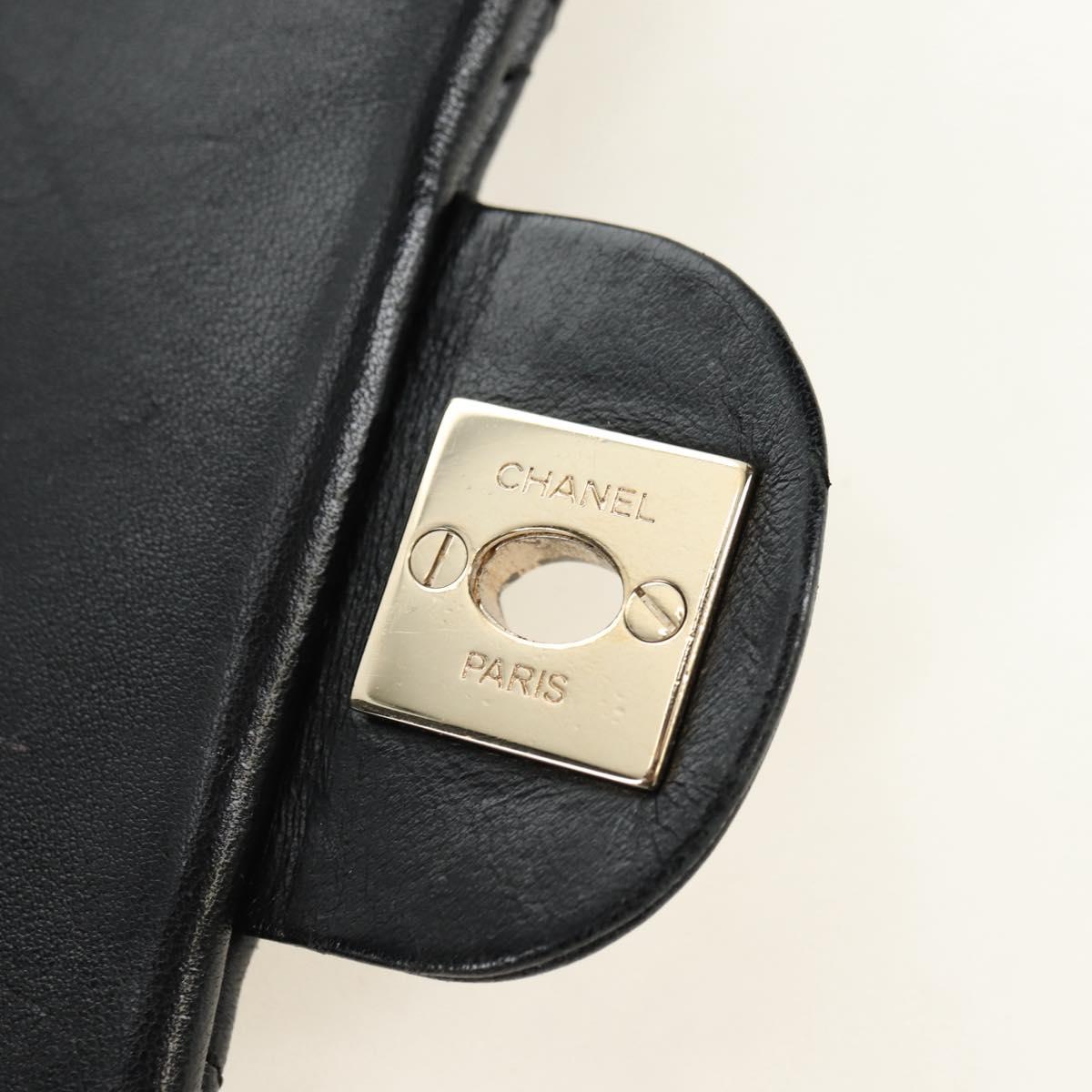 CHANEL Matelasse Pearl Chain Shoulder Bag Lamb Skin Black Gold CC Auth ka4643M