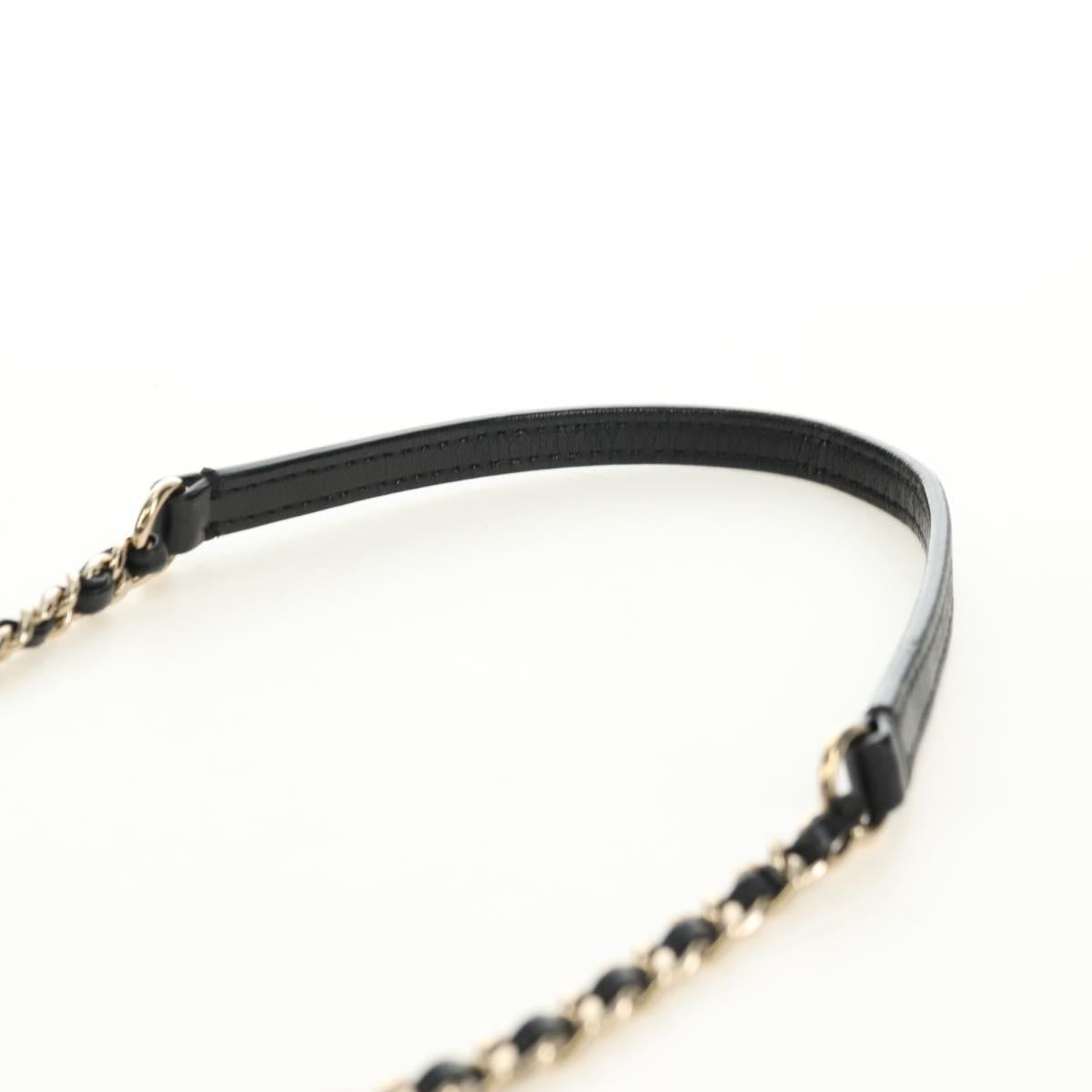 CHANEL Matelasse Pearl Chain Shoulder Bag Lamb Skin Black Gold CC Auth ka4643M