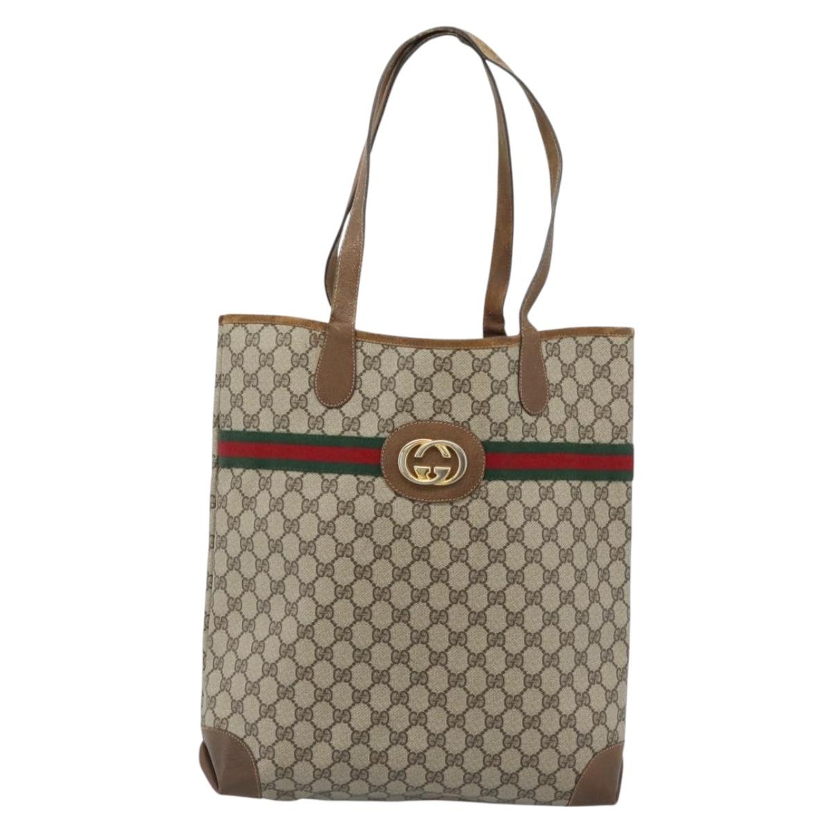 GUCCI GG Supreme Web Sherry Line Bag PVC Brown Gold 002 904 0131 Auth ka4645