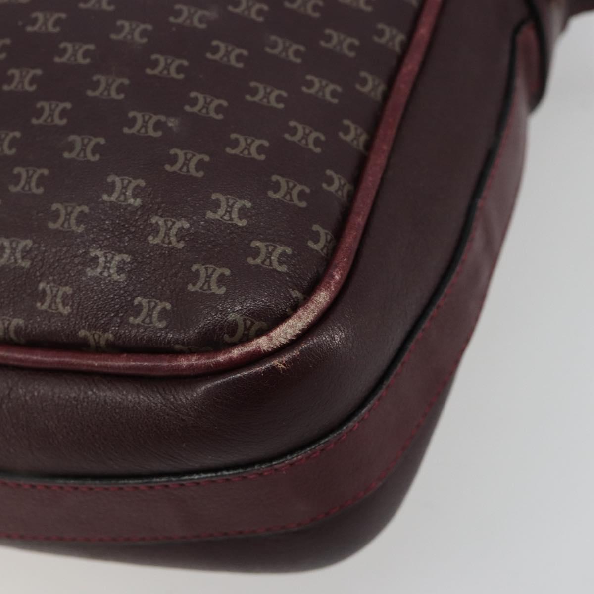 CELINE Shoulder Bag Leather Bordeaux Gold Auth ka4652