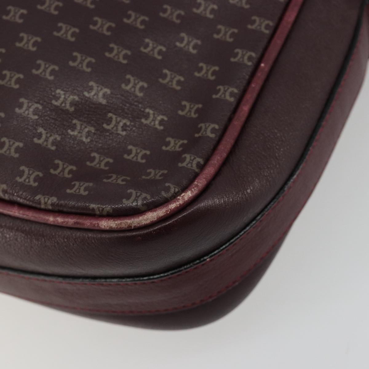 CELINE Shoulder Bag Leather Bordeaux Gold Auth ka4652