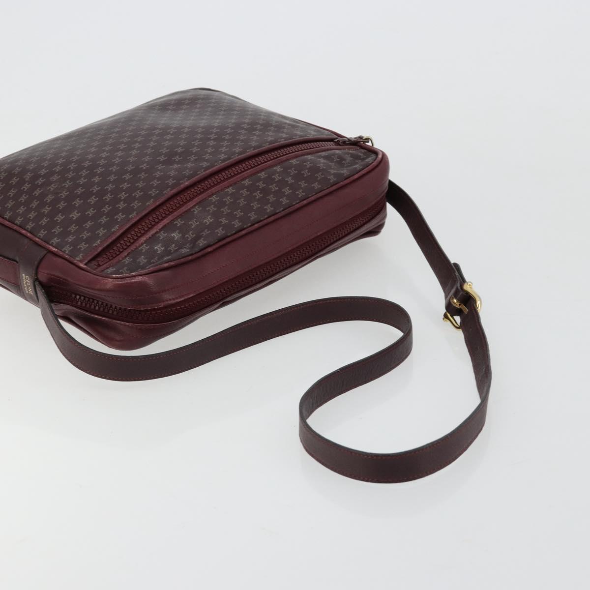 CELINE Shoulder Bag Leather Bordeaux Gold Auth ka4652